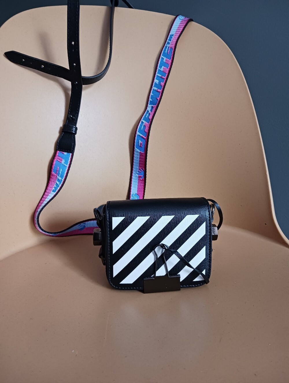 Off White C/o Virgil Abloh Diagonals Mini Flap Crossbody Bag